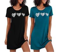 Marvmys 2er Nachthemd Damen Kurzarm Schlafshirt Baumwolle Printed Sleepshirt Sommer T-Shirt Schlafhemd Frauen Nachtwäsche Schlafkleid