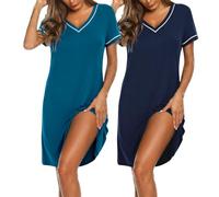 Marvmys 2per Damen Nachthemd Kurzarm Sommer Nachtkleid Bequem Atmungsaktive | Nachtkleid Leichtes Sleepshirt Bequeme Loungewear Hauskleid
