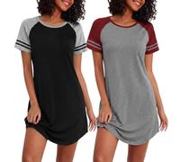 Marvmys 2per Damen Nachthemd Kurzarm Sommer Nachtkleid Bequem Atmungsaktive | Nachtkleid Leichtes Sleepshirt Bequeme Loungewear Hauskleid