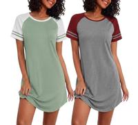 Marvmys 2per Damen Nachthemd Kurzarm Sommer Nachtkleid Bequem Atmungsaktive | Nachtkleid Leichtes Sleepshirt Bequeme Loungewear Hauskleid