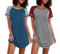 Marvmys 2per Damen Nachthemd Kurzarm Sommer Nachtkleid Bequem Atmungsaktive | Nachtkleid Leichtes Sleepshirt Bequeme Loungewear Hauskleid
