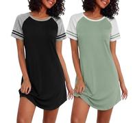 Marvmys 2per Damen Nachthemd Kurzarm Sommer Nachtkleid Bequem Atmungsaktive | Nachtkleid Leichtes Sleepshirt Bequeme Loungewear Hauskleid