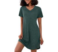 Marvmys Baumwoll Nachthemd Damen Kurzarm Gestreift Schlafshirt Nachthemd v Ausschnitt Gestreiftes Nachthemddamen Stricknachthemd Damen Kurzes Nachthemd S-3XL