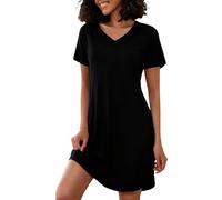 Marvmys Baumwoll Nachthemd Damen Kurzarm Gestreift Schlafshirt v Ausschnitt Gestreiftes Nachthemddamen Stricknachthemd Damen Kurzes Nachthemd S-3XL