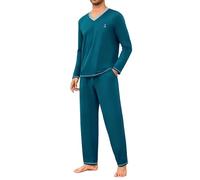 Marvmys Herren Schlafanzug Lang Pyjama Winter Pyjamas Männer Zweiteilige V-Ausschnitt Nightwear Set mit Taschen S-4XL