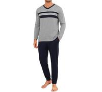 Marvmys Herren Schlafanzug Lang V-Ausschnitt Gestreifter Schlafanzüge Herren Baumwolle Zweiteiliger Pyjamas Nightwear Set mit Taschen S-3XL