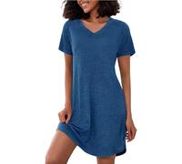 Marvmys Kurzärmliges Nachthemd Damen Baumwolle Gestreiftes Mit V-Ausschnitt Bequemes Damen-Nachthemd Kurze Nachthemden S-4XL
