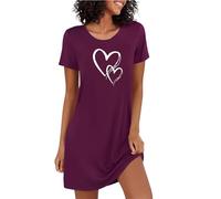 Marvmys Nachthemd Damen Kurzarm Schlafshirt Baumwolle Printed Sleepshirt Sommer T-Shirt Schlafhemd Frauen Nachtwäsche Schlafkleid