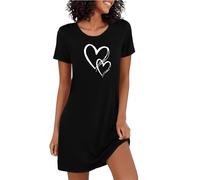 Marvmys Nachthemd Damen Kurzarm Schlafshirt Baumwolle Printed Sleepshirt Sommer T-Shirt Schlafhemd Frauen Nachtwäsche Schlafkleid