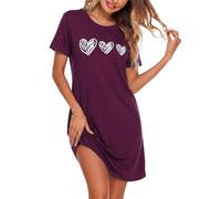 Marvmys Nachthemd Damen Kurzarm Schlafshirt Baumwolle Printed Sleepshirt Sommer T-Shirt Schlafhemd Frauen Nachtwäsche Schlafkleid