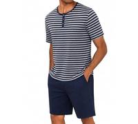 Marvmys Schlafanzug Herren Kurz Sommer Pyjama Set aus Atmungsaktiver Baumwolle Zweiteiliger Kurzer Nachtwäsche Männer Kurzarm T-Shirt und Kurze Hose mit Taschen Loungewear S-3XL