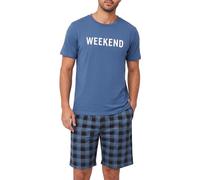 Marvmys Schlafanzug Herren Kurz Sommer Pyjama Set aus Atmungsaktiver Baumwolle Zweiteiliger Kurzer Nachtwäsche Männer Kurzarm T-Shirt und Kurze Hose mit Taschen Loungewear S-3XL