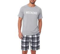 Marvmys Schlafanzug Herren Kurz Sommer Pyjama Set aus Atmungsaktiver Baumwolle Zweiteiliger Kurzer Nachtwäsche Männer Kurzarm T-Shirt und Kurze Hose mit Taschen Loungewear S-3XL
