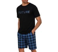 Marvmys Schlafanzug Herren Kurz Sommer Pyjama Set aus Atmungsaktiver Baumwolle Zweiteiliger Kurzer Nachtwäsche Männer Kurzarm T-Shirt und Kurze Hose mit Taschen Loungewear S-3XL