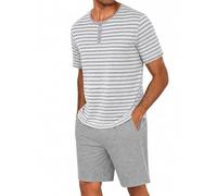 Marvmys Schlafanzug Herren Kurz Sommer Pyjama Set aus Atmungsaktiver Baumwolle Zweiteiliger Kurzer Nachtwäsche Männer Kurzarm T-Shirt und Kurze Hose mit Taschen Loungewear S-3XL