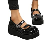 Mary Jane Schuhe für Damen Runde Zehe Chunky Heel Lolita Schuhe Schuluniform Low Heel Oxford Kleid Schuhe (Color : Black, Size : 39.5 EU)