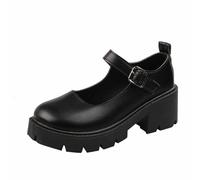 Mary Janes Schuhe Damen Plattform Kunstleder Sweet Toe KnöChel Lolita Gothic Plateau Kleid Pumps Shoes Chunky Plateauschuhe,Retro Schnallenriemen Runde Zehen Damenschuhe Lackleder Hochzeitsschuhe