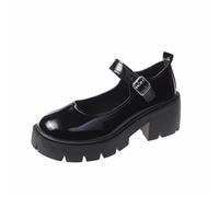Mary Janes Schuhe Damen Plattform Kunstleder Sweet Toe KnöChel Lolita Gothic Plateau Kleid Pumps Shoes Chunky Plateauschuhe,Retro Schnallenriemen Runde Zehen Damenschuhe Lackleder Hochzeitsschuhe