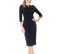 Marycrafts Damen Arbeit Büro Business Square Neck Etuikleid Midi Kleid - Schwarz - 34