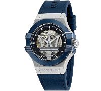 Maserati Potenza R8821108028 Automatik Skeleton Zifferblatt Herrenarmbanduhr 42mm Blauer Silikonarmband Einheitsgröße