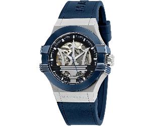 Maserati Potenza R8821108028 Automatik Skeleton Zifferblatt Herrenarmbanduhr 42mm Blauer Silikonarmband Einheitsgröße