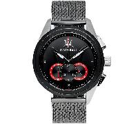 Maserati Traguardo Herren-Chronographenuhr mit schwarzem Zifferblatt und silbernem Mesh-Armband Einheitsgröße
