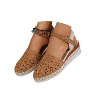 MASHANGGOU Closed Toe Sandals Women 2025, Espadrilles Wedge Close Pointed Wedge Sandals Platform Sandal Backless Summer Dress Shoes (Lace-Brown,37EU)
