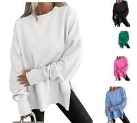 MASHANGGOU Long Sweatshirts for Women Oversized,Crewneck Sweatshirt with Side Slit, Tunic Sweatshirts Fashion Hoodies & Pullover Tops to Wear with Leggings (White,S)