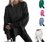 MASHANGGOU Long Sweatshirts for Women Oversized,Crewneck Sweatshirt with Side Slit, Tunic Sweatshirts Fashion Hoodies & Pullover Tops to Wear with Leggings (Black,M)