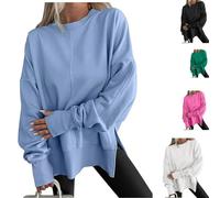 MASHANGGOU Long Sweatshirts for Women Oversized,Crewneck Sweatshirt with Side Slit, Tunic Sweatshirts Fashion Hoodies & Pullover Tops to Wear with Leggings (Blue,XXL)