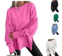 MASHANGGOU Long Sweatshirts for Women Oversized,Crewneck Sweatshirt with Side Slit, Tunic Sweatshirts Fashion Hoodies & Pullover Tops to Wear with Leggings (Rose red,M)