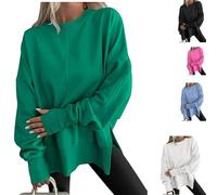 MASHANGGOU Long Sweatshirts for Women Oversized,Crewneck Sweatshirt with Side Slit, Tunic Sweatshirts Fashion Hoodies & Pullover Tops to Wear with Leggings (Green,L)