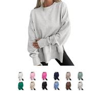MASHANGGOU Long Sweatshirts for Women Thumbhole Y2k Oversized Crewneck Sweatshirt Fall Fashion Side Slit Fleece Pullover Hoodies (L,Light Gray)