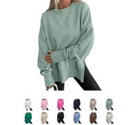 MASHANGGOU Long Sweatshirts for Women Thumbhole Y2k Oversized Crewneck Sweatshirt Fall Fashion Side Slit Fleece Pullover Hoodies (L,Light Green)