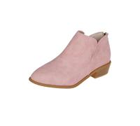 MASHANGGOU V Cut Ankle Boots for Women, Pointed Toe Chunky Stacked Low Heel Booties, Back Zip Up Casual Western Short Boots, Comfy Pull On Dress Shoes for Daily Wear (36,Pink)