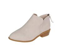 MASHANGGOU V Cut Ankle Boots for Women, Pointed Toe Chunky Stacked Low Heel Booties, Back Zip Up Casual Western Short Boots, Comfy Pull On Dress Shoes for Daily Wear (36,Beige)