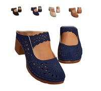 MASHANGGOU Women's Closed Toe Chunky Heel Sandals Slip On Mules, Breathable Hollow Out Orthopedic Arch Support Slippers Comfortable Dressy Summer Beach Wedge Shoes (Blue,36)