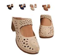 MASHANGGOU Women's Closed Toe Chunky Heel Sandals Slip On Mules, Breathable Hollow Out Orthopedic Arch Support Slippers Comfortable Dressy Summer Beach Wedge Shoes (Beige,42)