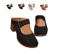 MASHANGGOU Women's Closed Toe Chunky Heel Sandals Slip On Mules, Breathable Hollow Out Orthopedic Arch Support Slippers Comfortable Dressy Summer Beach Wedge Shoes (Black,39)