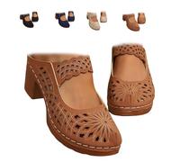 MASHANGGOU Women's Closed Toe Chunky Heel Sandals Slip On Mules, Breathable Hollow Out Orthopedic Arch Support Slippers Comfortable Dressy Summer Beach Wedge Shoes (Brown,36)