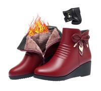 MASHANGGOU Women's Genuine Leather Wool Orthopedic Boots, Winter Waterproof Orthopedic Warm Wedge Boots Winter Fur Lined Ankle Boots