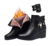 MASHANGGOU Women's Genuine Leather Wool Orthopedic Boots, Winter Waterproof Orthopedic Warm Wedge Boots Winter Fur Lined Ankle Boots