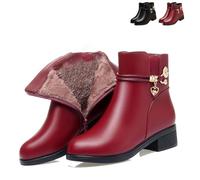 MASHANGGOU Women's Leather Wool Orthopedic Boots,Waterproof Orthopedic Warm Boots, Fleece Wedge Snow Boots with Zipper for Autumn/Winter (Wine Red,38)