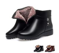 MASHANGGOU Women's Metal Buckle Genuine Leather Wool Orthopedic Boots, Round Toe Arch Support Waterproof Ankle Boots Slip On Fur Lined Snow Boot with Side Zipper (Black,38)