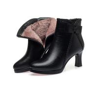 MASHANGGOU Women's Pointed Toe High Heel Ankle Boots,Side Zip Comfortable Fur Lined Booties,Womens Solid Minimalist Winter Boot (Black Plush 6cm heel,37)