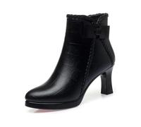 MASHANGGOU Women's Pointed Toe High Heel Ankle Boots,Side Zip Comfortable Fur Lined Booties,Womens Solid Minimalist Winter Boot (Black 6cm heel,36)