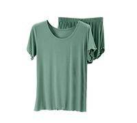 Mashaouyo Damen-Pyjama-Set, Shorts und T-Shirt, Pyjama für Sets, flauschiges Grün, Loungewear-Sets, UK-Pyjama, Nachtwäsche, Pyjama-Shorts für den Sommer, Baumwolle, UK-Nachthemd, GN2, XL