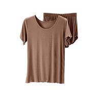 Mashaouyo Damen-Pyjama-Set, Shorts und T-Shirt, Pyjama für Sets, flauschiges Grün, Loungewear-Sets, UK-Pyjama, Nachtwäsche, Pyjama-Shorts für den Sommer, Baumwolle, UK-Nachthemd, khaki, XXL