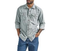 Mashaouyo Herrenhemden, Denim-Hemden für hellblaues T-Shirt, Cowboy-T-Shirt, Baumwolle, V-Ausschnitt, lässige T-Shirts, Baumwoll-Shirt, Packung mit langen Ärmeln, für Erwachsene, formelle lange