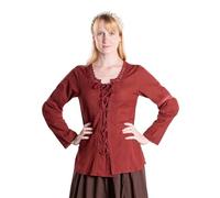 Maskworld Damen Mittelalter Bluse mit Spitze - Rot/Größe S - Langarm Schnürbluse aus 100% Baumwolle - Romantisches Oberteil für LARP, Mittelaltermarkt & Alltag